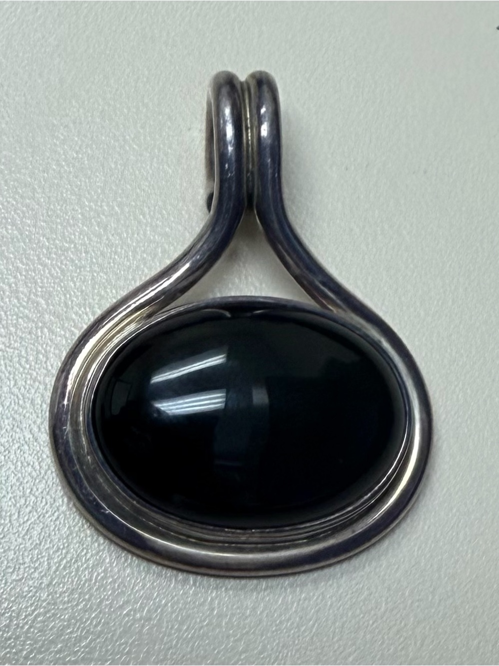 VTG Taxco Mexico Sterling Silver Black Onyx Teardrop Pendant Signed TJ-76